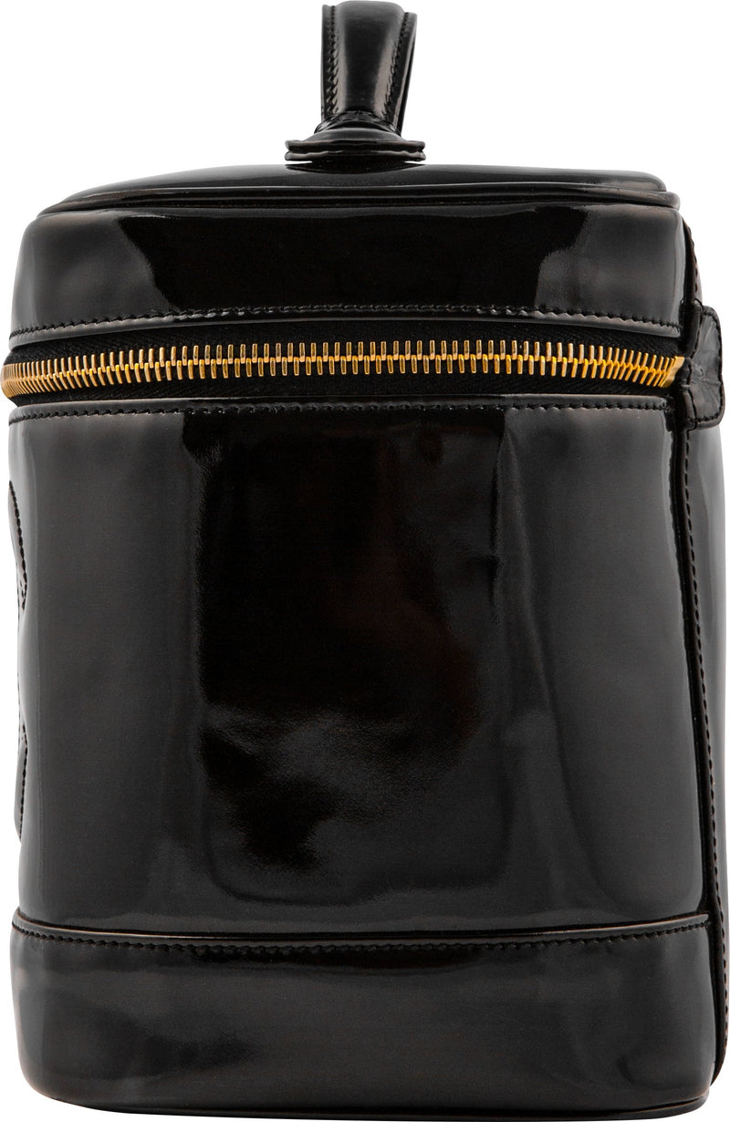 Chanel Black Patent Logo Vanity Bag