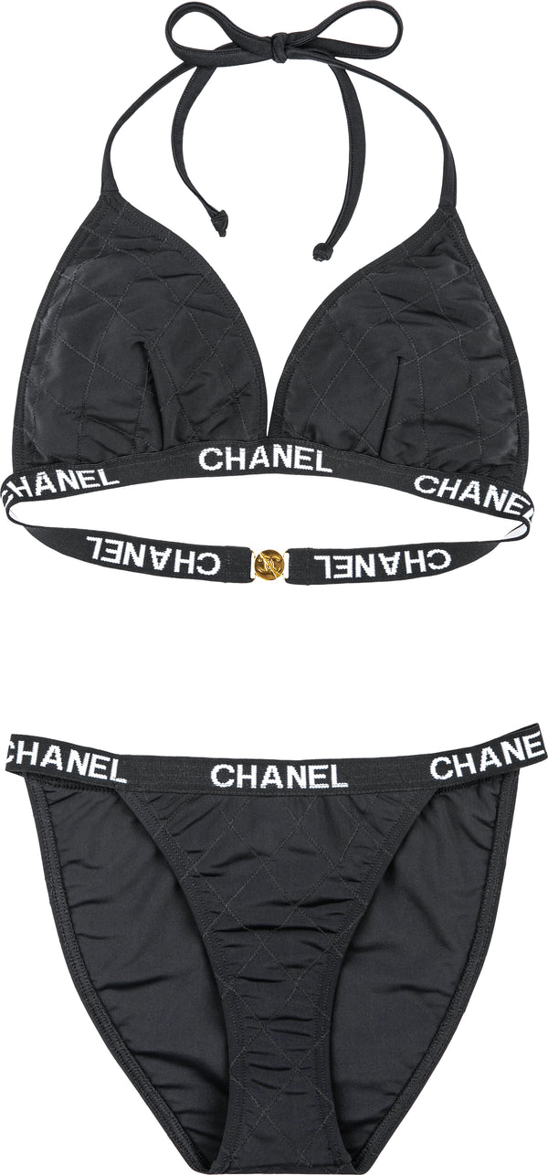 Chanel 1990's Quilted Logo Trim Bikini