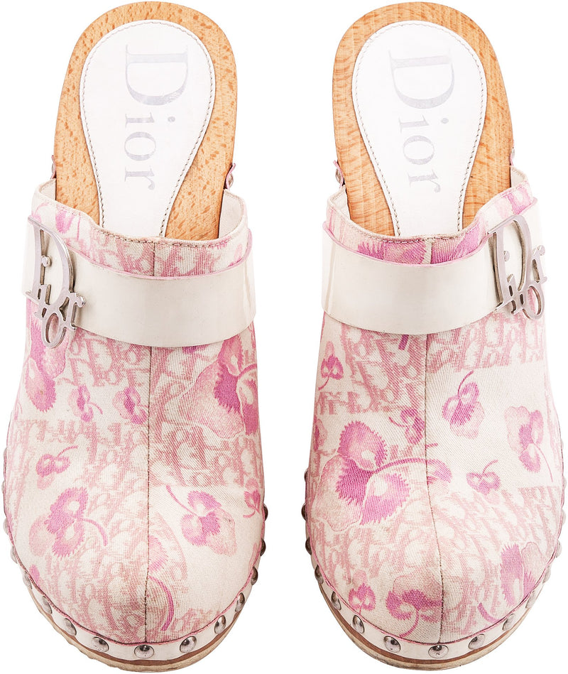 Christian Dior Resort Logo Flowers Platform Clogs