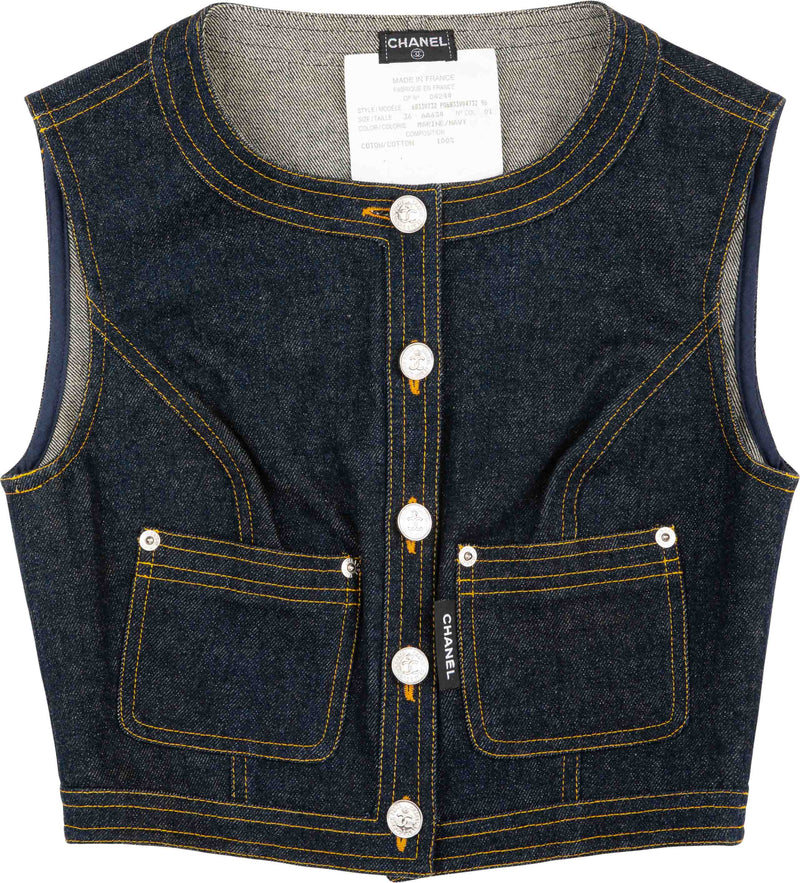 Chanel Spring 1996 Runway Denim Cropped Vest Top