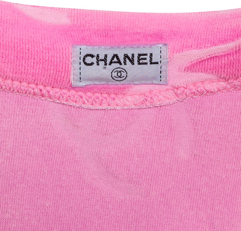 Chanel Pink Velour Logo Spring 1996 Runway Jacket